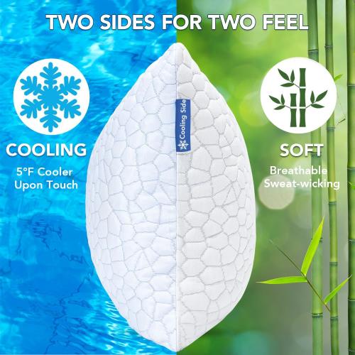 QUTOOL Cooling Pillow for Sleeping Shredded Memory Foam CertiPUR-US Certified, Soft and Supportive Adjustable Pillow for Side, Back, Stomach Sleeper, Hot Sleeper Solution for Boy Girls
