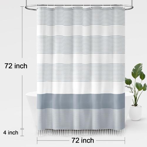 Awellife Blue Shower Curtain Beach Ocean Coastal Nautical Shower Curtain for Bathroom Stripe Tassel 72 X 72 Inches Cotton