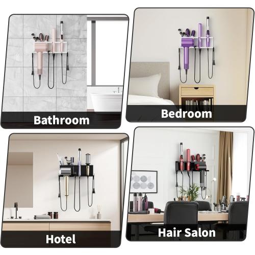 Hair Dryer Holder, Hair Tool Organizer Wall Mount, Adhesive or Drill, White