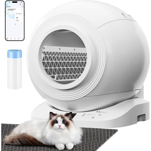 Self Cleaning Litter Box, 65L XL Large Capacity Automatic Cat Litter Box with Odor Removal, Double Safety Protection and App Control, Smart Auto Litter Robot for Multiple Cats with Mat and Garbage Bag