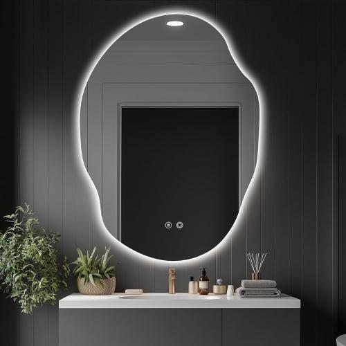 Size 40 H x 30 W Asymmetrical LED Bathroom Mirror with Lights,Irregular Led Bathroom Vanity Mirror for Wall with Front and Backlit, Anti Fog, 3 Colors and Dimmable Light,[Horizontal/Vertical] 40 H x 30 W