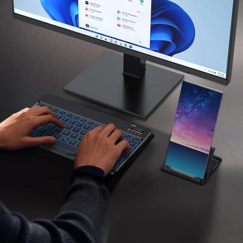 OMOTON Bluetooth Keyboard for Tablet/Android/Windows/iOS, with 7 Colors Backlight Rechargeable Wireless Mini Keyboard for Galaxy Tab A9  / S9 FE / S10 / S11 / A11 Series etc, Black