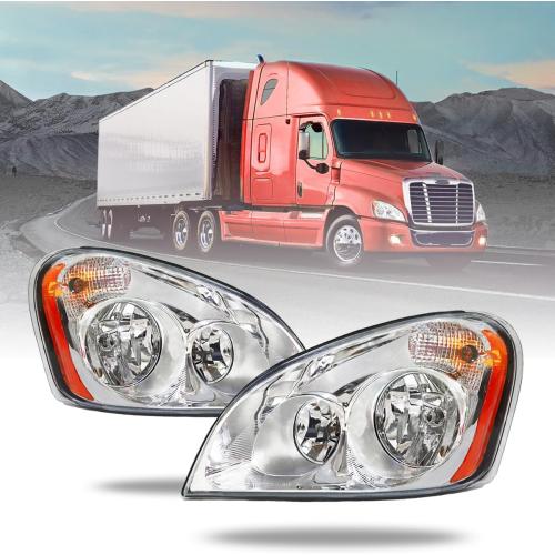 Pair of Freightliner Headlights for Cascadia 2008-2017,Replacement Headlamp DOT and SAE Approved (Silver, Pair Set)