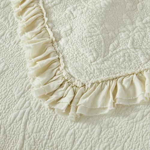 Brandream Cream Yellow White Quilt Set Queen Size Cotton Matelasse Bedding Luxury Ruffle Bedspread 3-Piece