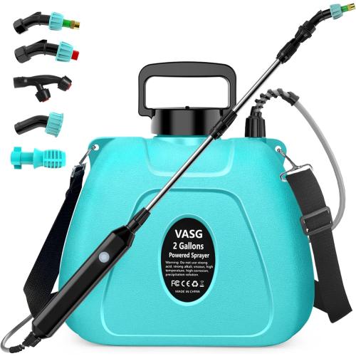 2 Gallon Battery Powered Garden Sprayer, Electric Backpack Sprayer, Garden Yard Lawn Sprayer with 5 Mist Nozzles & Retractable Wand & Adjustable Strap for Lawn, Weed, Yard