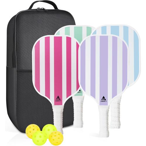 Pickleball Paddles 4 Pack - USAPA Light Graphite Premium Rackets Fiber Face & Polymer Honeycomb Core Pickleball Set with 4 Outdoor Indoor Balls Including Portable Carry Bag