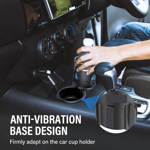 2 in 1 Cup Holder Expander for Car, Dual Car Cup Holder Expander Adapter with Adjustable Rotating Base, Multifunction Stable Cup Holders Extender Black CupHolder-CH006