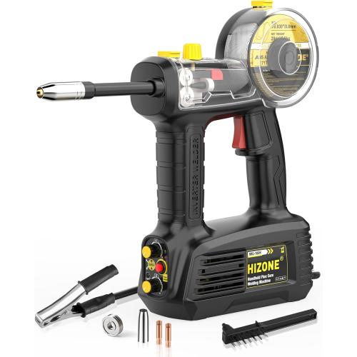 Hand Held MIG Welder Machine 110V, HIZONE 100A Flux Core Portable Welding Machine, Handheld Gasless Inverter Wire Feed Welding Equipment
