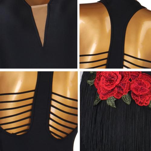 Size S ...Women's V Neck Latin Dance Performance Dresses Backless Ballroom Dress Fringe Salsa Dancing Dress Latin