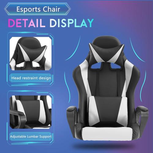 PayLessHere Ergonomic Racing Desk Chair Gaming Chair Computer Chair with Armrests 360° Swivel & Caster Pu Desk Task Chair Executive Headrest Lumbar Support for Back Pain Women Men and Adults (White)