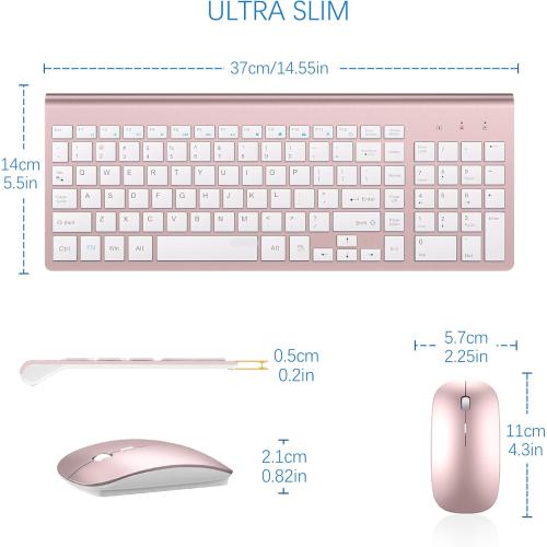 Wireless Keyboard and Mouse Ultra Slim Combo, TopMate 2.4G Silent Compact USB 2400DPI Mouse and Scissor Switch Keyboard Set with Cover, Batteries Included, for PC/Laptop/Windows/Mac - Rose Gold White