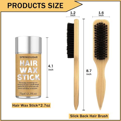Slick Back Hair Brush & Hair Wax Stick Set for Slick Back – Boar Bristle Brush for Sleek, Control, Flyaways & Baby Hairs – Wax Stick for Women Sectioning & Parting