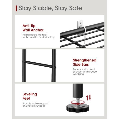 Sakugi Storage Shelves - 5 Tier Shelf Organizer, Heavy Duty Garage Shelving Unit with Leveling Feet, Stable Metal Shelves Organizer for Pantry, Kitchen and Closet, 33.0 W x 12.6 D x 72.0 H, Black