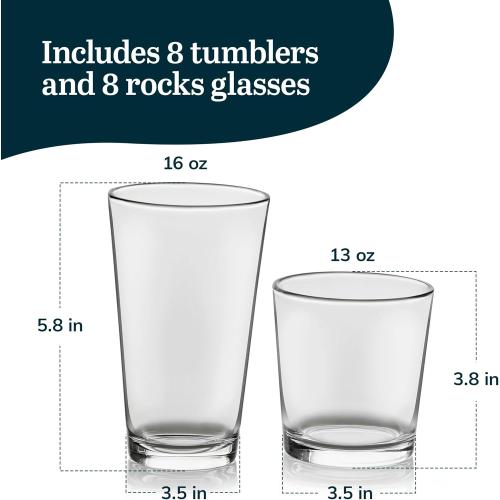 Libbey Flare Rocks, Glass Tumbler Set, Stylish Lead-Free Drinking Glasses Set of  Dishwasher-Safe Glass Cups Set for Daily Use and Parties
