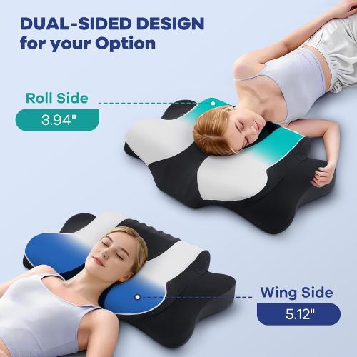 Cervical Neck Pillow for Pain Relief,Cervical Pillow with Memory Foam Ergonomic Pillows with Dual Heights for Back, Stomach and Side Sleepers Kids' Floor Pillows Cushions (Black, Standard 26×15)