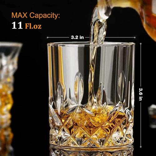 Crystal Whiskey Glasses Set of 8(Buy 6, get 2 Free), 11 OZ Old Fashioned Whiskey Glasses, Bourbon Cocktail Rocks Glasses, Clear Bar Glasses for Drinking Scotch Vodka Tequila Rum Gift for Men