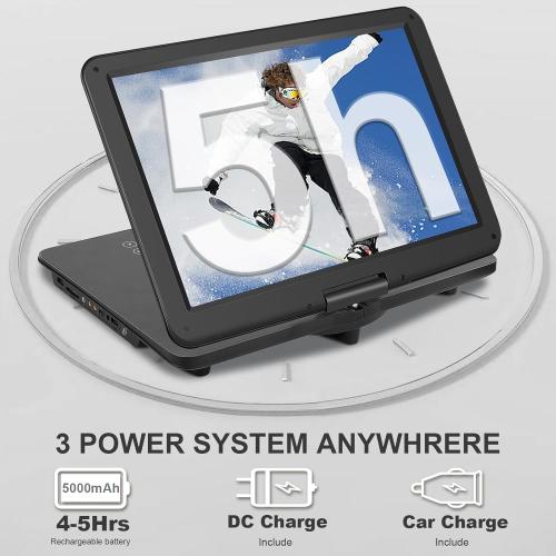 19.6 Portable DVD Player with 17.6’’ Large HD Screen, 4-5Hrs Play, DVD Player Portable with Dual Speaker, Last Memory, Support SYNC TV/USB/SD Card, Play All Discs Format Except Blu-ray, Black