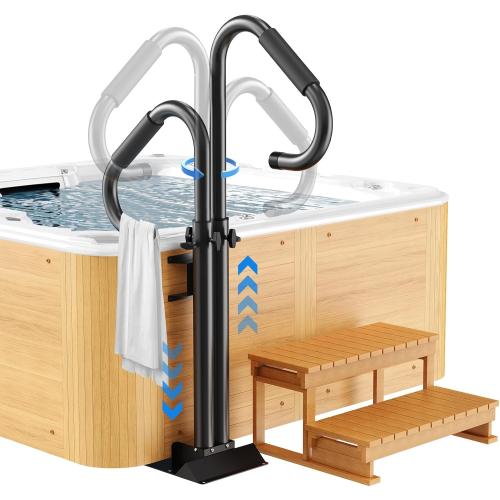 Two-Way Hot Tub Handrail, Adjustable Height 34-56 with 360° Swivel, Spa Safety Handrail with Slide-Under Mount Base for Indoor & Outdoor, Durable, Stability and Comfort (Two-Way)