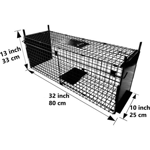 Animal Cage Trap 32 X 13 X 10 inch Double Door Animal Cage Trap Metal Trap Cage Humane Live Animal Trap for Rabbits, Stray Cat, Squirrel, Raccoon, Mole, Gopher, Opossum