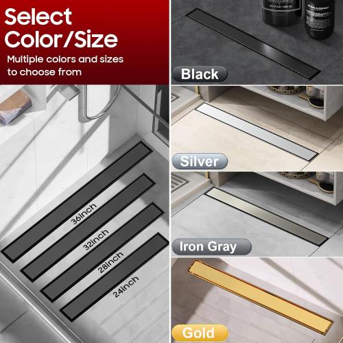 DLONE Linear Shower Drain | 24 AISI 304 Stainless Steel Shower Drain, Matte Black Linear Drain with Tile Insert Panel & Adjustable Feet, Long Rectangle Shower Floor Drain in Bathroom, Balcony, etc