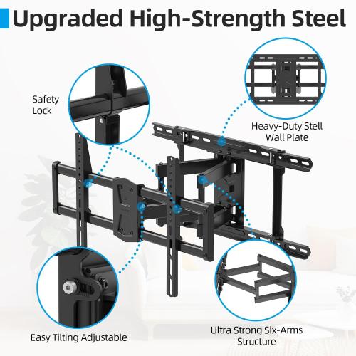 USX STAR Full Motion TV Wall Mount 24 inch Studs for Most 42-86 Inch TVs, Adjustable TV Wall Mount Swivel and Tilt, Loading 110 LBS, Max VESA 600x400mm, Fits 16, 18, 24 Studs