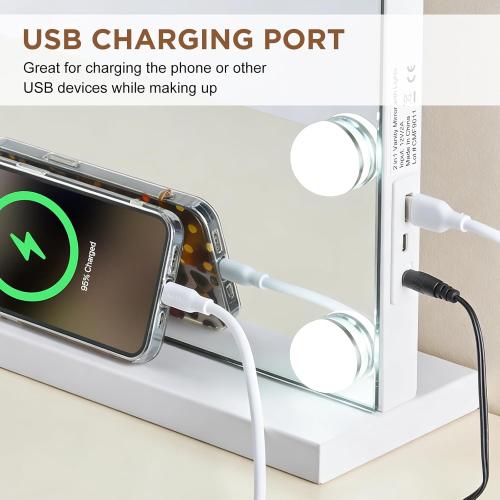 M MIVONDA Hollywood Vanity Mirror with Dimmable 15LED Bulbs Lights 3 Lighting Modes 2in1 Large Lighted Makeup Mirror for Desk and Wall with Plug-in and USB Charger Port