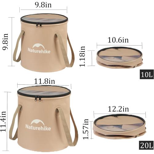 Naturehike 10L Collapsible Bucket, Folding Portable Wash Basin with Handle & Lid for Outdoor Camping Travelling Fishing Hiking Gardening Car Washing