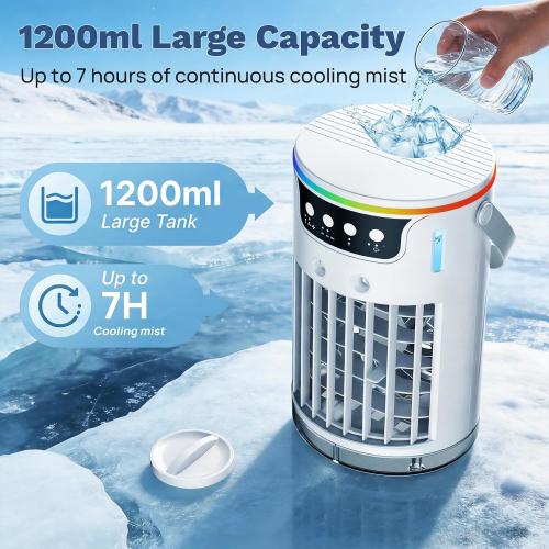 Portable Air Conditioners, Personal Evaporative Air Cooler 1200ML with Ice Cooling Mist Fans That Blow Cold Air Like AC Mini AC Unit for Bedroom, Home Office Desk and Car RV (White)