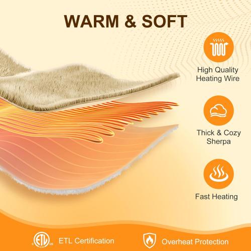 Heated Blanket Full Size 72X84 Beige - Soft Double Sided Sherpa Electric Blanket Full Size with LED Display, 6 Heating Levels & 10 hrs Timer, Machine Washable & Fast Heating, Gift for Women