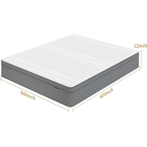 Queen Mattress, 12 Inch Cooling-Gel Memory Foam and Pocket Spring Hybrid Mattress, Queen Bed Mattressess in a Box, CertiPUR-US Certified, Medium Firm