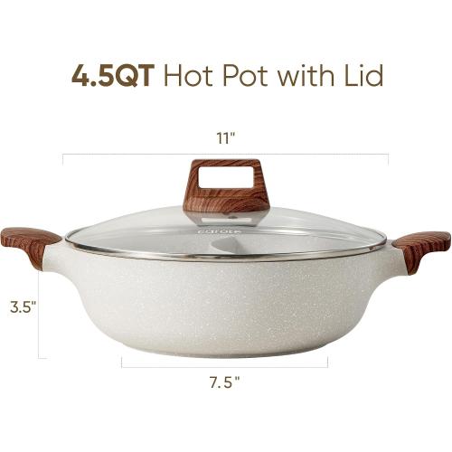 CAROTE Hot Pot with Divider Double Flavor Divided Stockpot with Glass Lid, Dual Sided Nonstick Stock Pot, Shabu Shabu Pots, Cookware for Induction Cooktop Gas Stove, 4.5-QT
