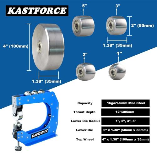 Blue KF5018 Professional Benchtop English Wheel 12 305mm Throat Dept Form up to 16 Ga 1.5mm Mild Steel 5 Dies with HRC35