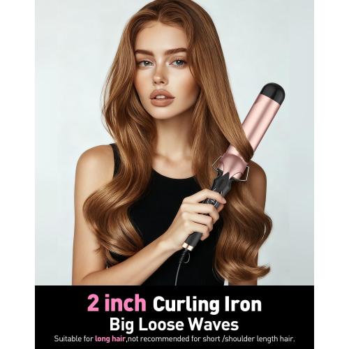 YEEGOR 2 inch Extra Large Curling Iron,Long Barrel Culing Wannd,100-240V Dual Voltage Hair Curler for Big Wave Curls,12 Temps