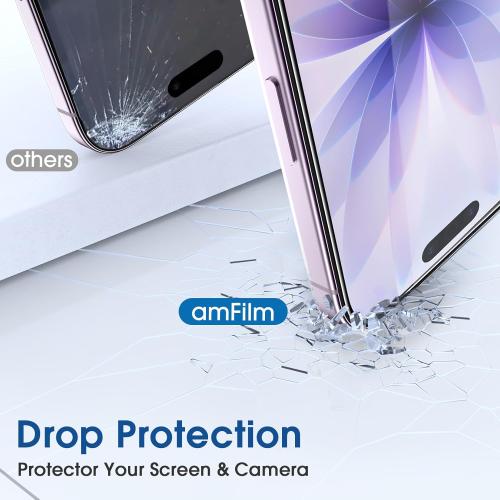 amFilm OneTouch Screen Protector for iPhone 17 6.3'' 2025   Camera Lens Protector | Auto-Alignment install | Bubble Free | 9H  Military-Grade Tempered Glass | FHD Clarity | Case Friendly | 2 2 Pack