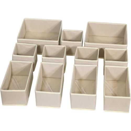 DIOMMELL 13 Pack Foldable Cloth Storage Box Closet Dresser Drawer Organizer Fabric Baskets Bins Containers Divider for Clothes Underwear Bras Socks Lingerie Clothing,Beige 245