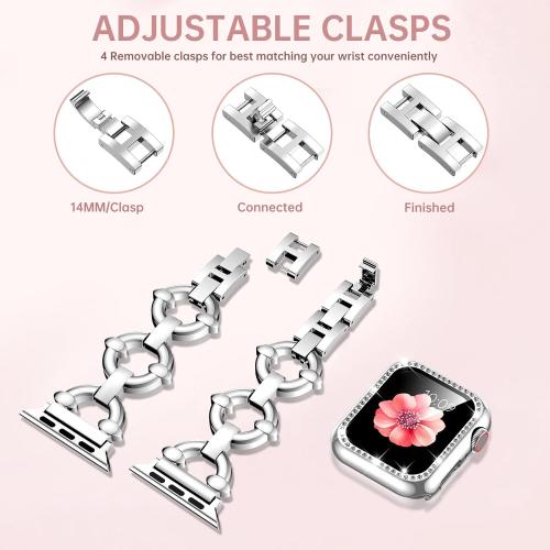 Mesime Compatible with  Watch Band 38mm 40mm 41mm 42mm 44mm 45mm 46mm, Women Bling Jewelry Bands with Tempered Glass Screen Protector Case, Shiny Strap for iWatch Series 11/10/9/8/7/6/5/4/3/2/1/SE
