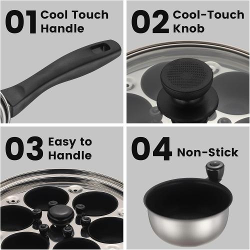 MARSKITOP Egg Poacher, Poached Eggs Cooker, Stainless Steel Egg Poaching Pan Food Grade Safe PFOA Free