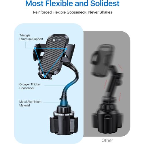 andobil Upgraded 15 Cup Holder Phone Holder, 【Solidest & Adjustable】 Military-Grade Long Gooseneck Cup Phone Holders for Your Car Truck, Car Phone Holder for iPhone 17 Pro Max 16 15 14/Samsung/Pixel