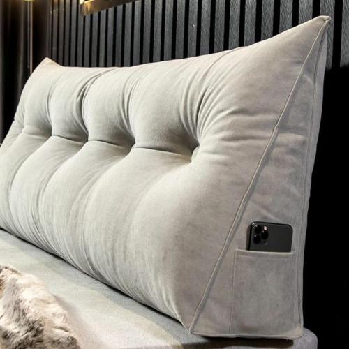 Grey Wedge Pillow Headboard – Backrest Cushion, Reading and Sitting Pillow for Comfort, Ergonomic with Supportive Design, Ideal for Sleeping, Working, Travel, Bedroom, Living Room