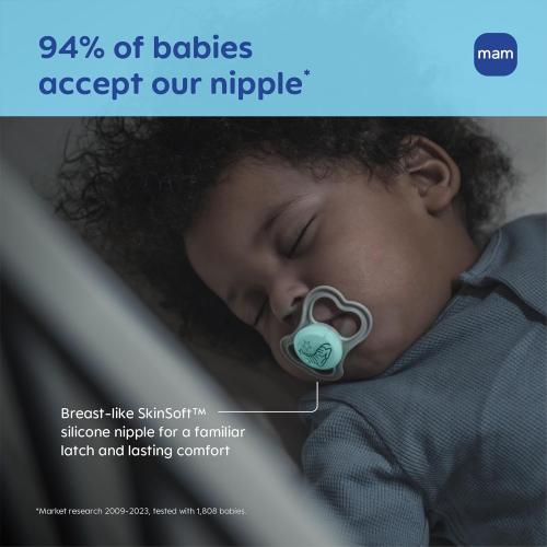 MAM Supreme Baby Premium Pacifier, Newborns 16  Months, Developed with Orthodontists, Extra Air Flow for Sensitive Skin, Glows in The Dark, BPA-Free Silicone, Sterilizer Case, 2 Pack, Made in Europe