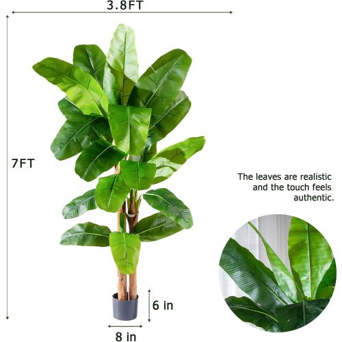 7.2FT Artificial Banana Tree Tall Fake Banana Leaf Plant Faux Banana Silk Tree Faux Banana Leaves for Home Swimming Pool Indoor Outdoor Patio Tropical Decor
