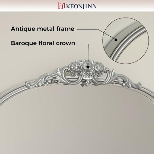 Keonjinn Vintage Mirror 24 x 36, Antique Mirrors for Wall Decor, Silver Arched Decorative Mirror for Mantle, Hallway, Living Room, Fireplace, Bedroom, Bathroom Mirror with French Cleat Mounting