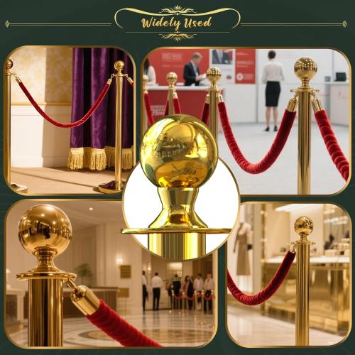 2Pcs Gold Stanchion Post Queue Velvet Ropes and Posts with Soild Base and 1pcs 5 Ft Red Velvet Ropes Carpet Ropes Posts Stanchion Set Crowd Control Barriers for Party Supplies