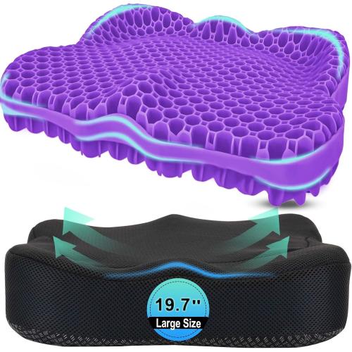 Thicken 19.7in Seat Cushion, Gel Seat Cushion for Long Sitting–Office Chair, Wheelchair, Car Pad, Large Cooling Support Pad for Back Pain, Sciatica, Tailbone Pain Relief