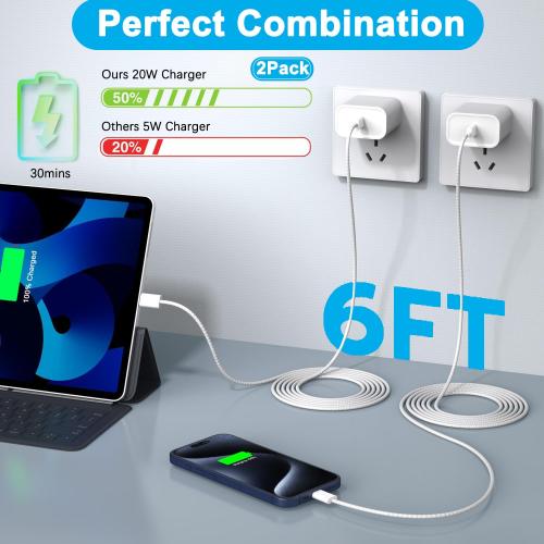 iPhone 17 16 Charger Fast Charging,Apple iPhone USB C Fast Charger Block,2Pack 6FT Type C USB C to C Woven Cable Cord for iPhone 17/17 Pro Max/17 Pro/Air/16 Pro Max/16 Pro/15 Pro Max,iPad Pro/Air/Mini