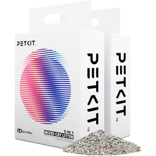 PETKIT Mixed Cat Litter Fast Clumping, Flushable, Ultra Absorbent, 100% Natural Ingredients Litter, Water Dissolvable, Really Dust-Free, Low Tracking Bentonite Tofu Litter (7.9lb×2 Bags)