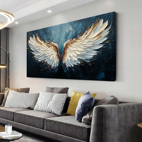 ZESTRILIA Angel Wings Wall Art Blue Oil Painting Reproduction Print Modern Abstract Canvas Paintings Waterproof Artwork Picture for Living Room Bedroom Home Office Kitchen Décor (28x58inch)