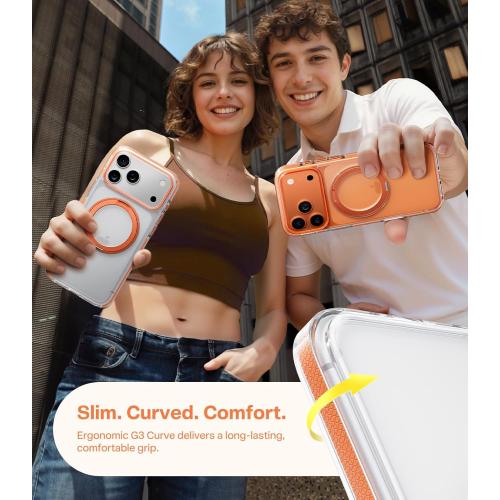 TORRAS 360 Magnetic Stand for iPhone 17 Pro Max Case, [Fit for MagSafe] [4X Military-Grade Protection] Slim Case for iPhone 17 Pro Max 6.9 2025, Clear-Orange, Ostand O3 Fitness Series