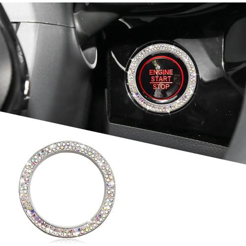Car Bling Crystal Rhinestone Engine Start Decoration Ring, Sparkling Push Start Button Sticker, Key Ignition & Knob Ring Decoration, Bling Car Interior Accessories for Women (AB)