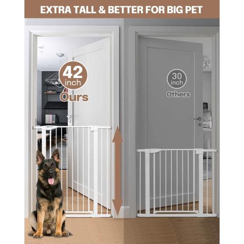 White 42 Extra Tall Baby Gate for Stairs and Doorways, Fits Openings 29.5-40.5 Wide, Auto-Close, Pressure-Mounted Pet and Dog Gates, Secure Your Home While Keeping Your Little Ones Safe，White